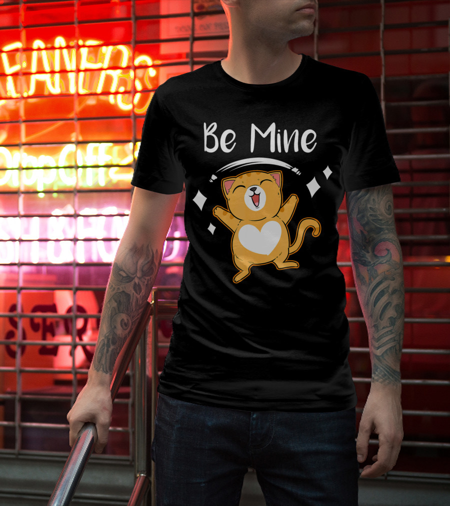 Be Mine Cute Valentine Cat With Heart T-Shirt