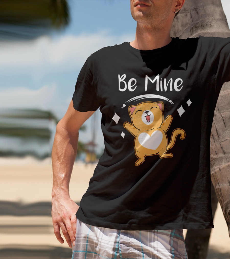 Be Mine Cute Valentine Cat With Heart T-Shirt