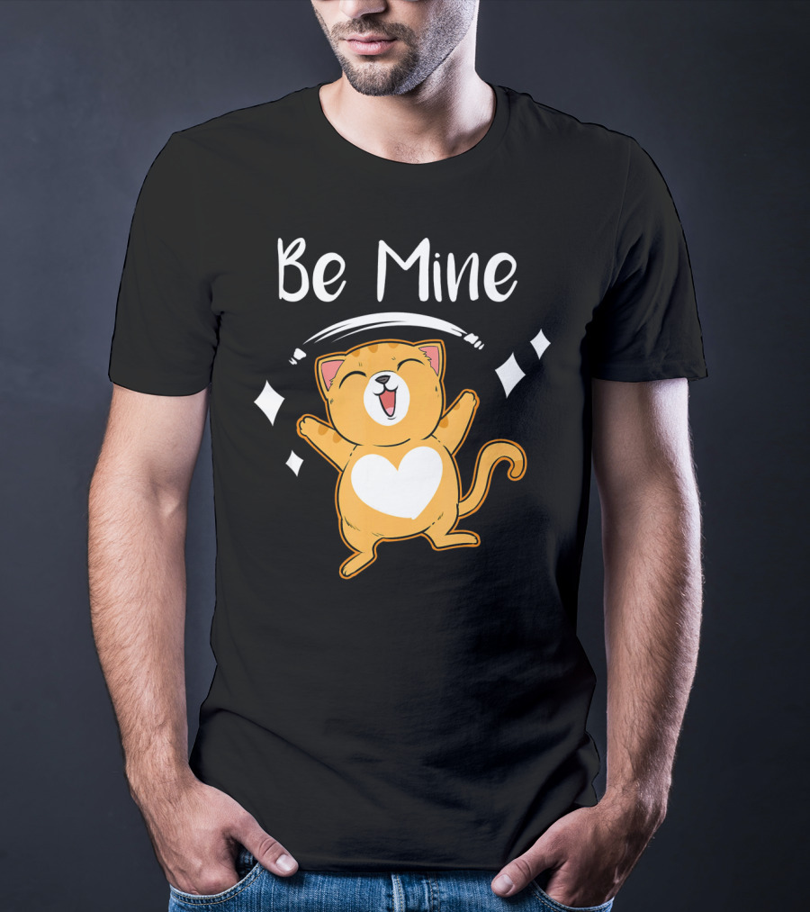 Be Mine Cute Valentine Cat With Heart T-Shirt
