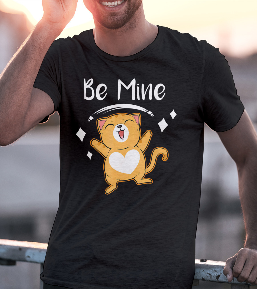 Be Mine Cute Valentine Cat With Heart T-Shirt