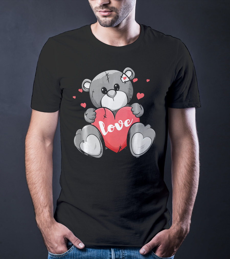 Valentine's Day Cute Bear With Heart And Love Text T-Shirt