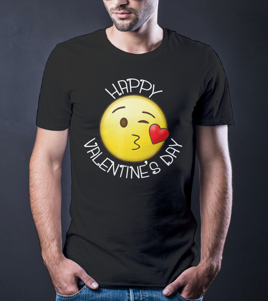 Happy Valentine's Day Cute Blow Kiss Heart Emoji Wink T-Shirt