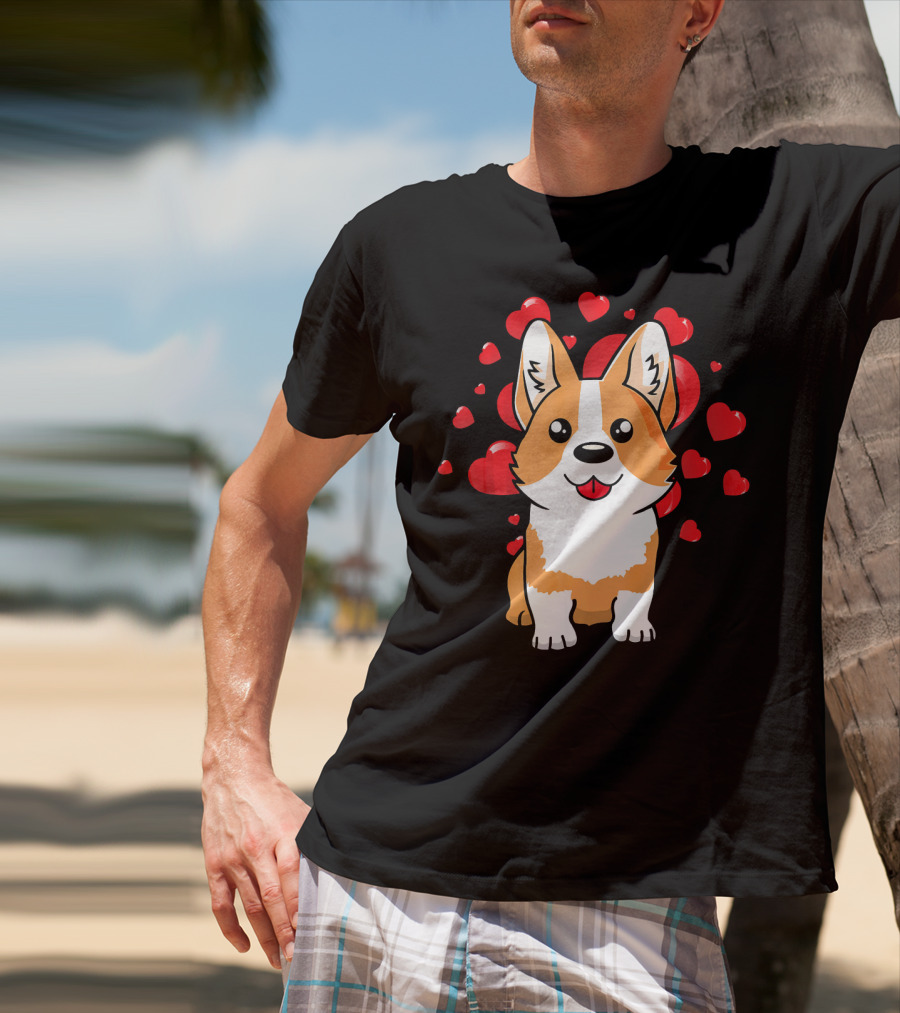 Corgi With Love Hearts Valentines Day Cute Dog T-Shirt
