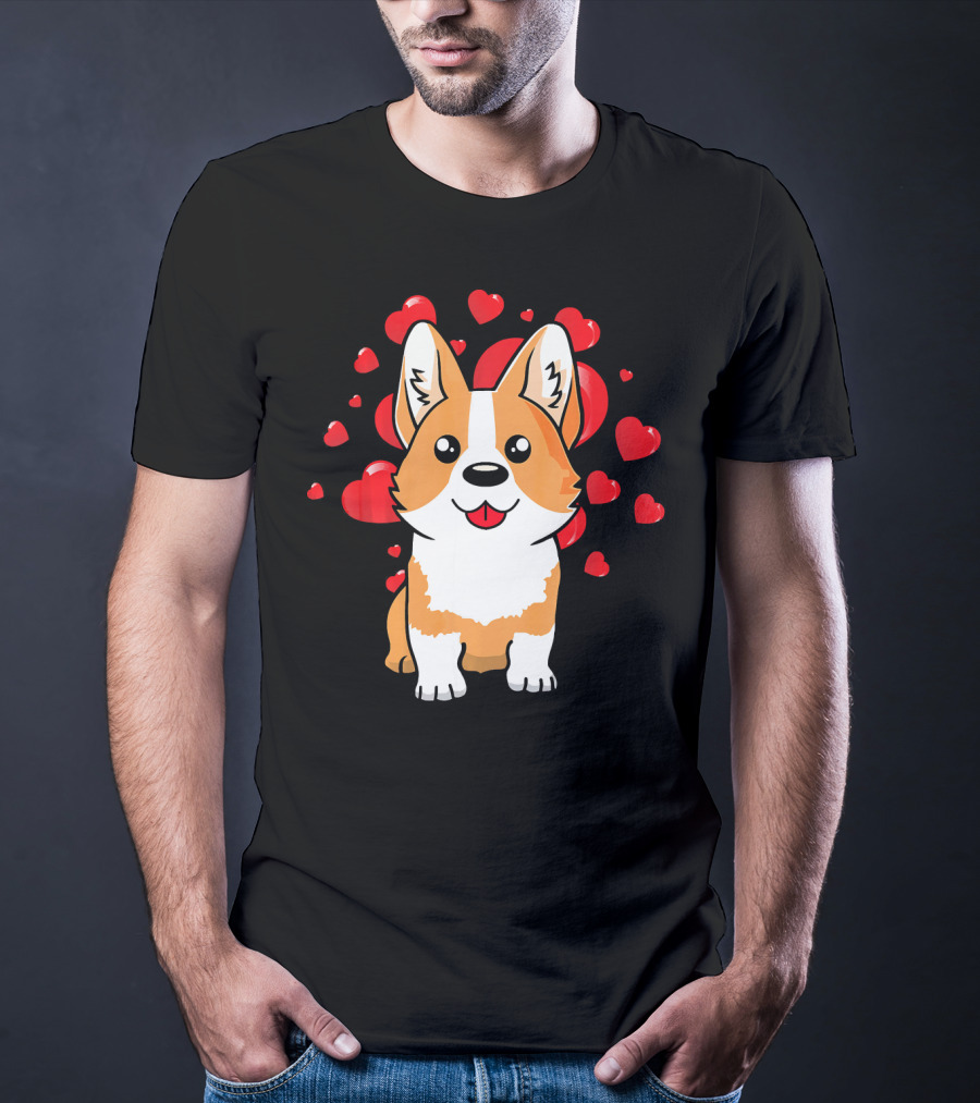 Corgi With Love Hearts Valentines Day Cute Dog T-Shirt