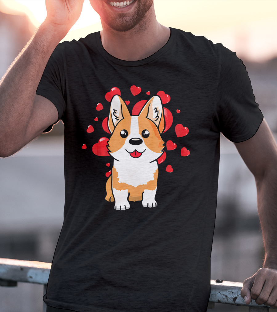 Corgi With Love Hearts Valentines Day Cute Dog T-Shirt
