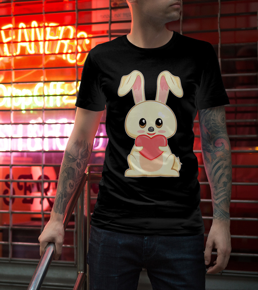 Chibi Bunny Holding Heart Valentines Cute T-Shirt