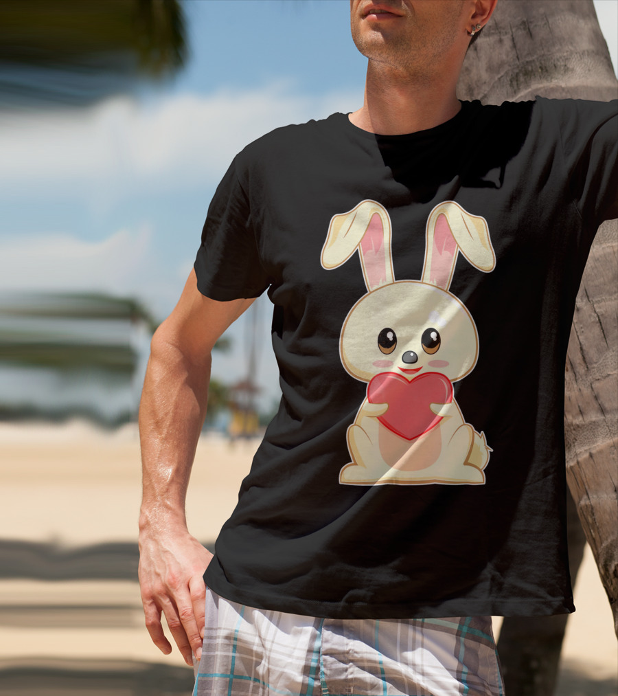 Chibi Bunny Holding Heart Valentines Cute T-Shirt
