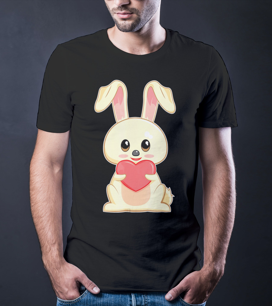 Chibi Bunny Holding Heart Valentines Cute T-Shirt