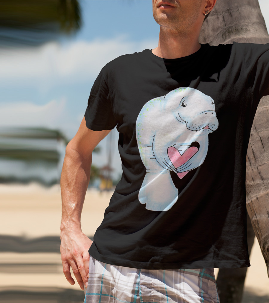 Manatee Holding Heart Valentines Day T-Shirt