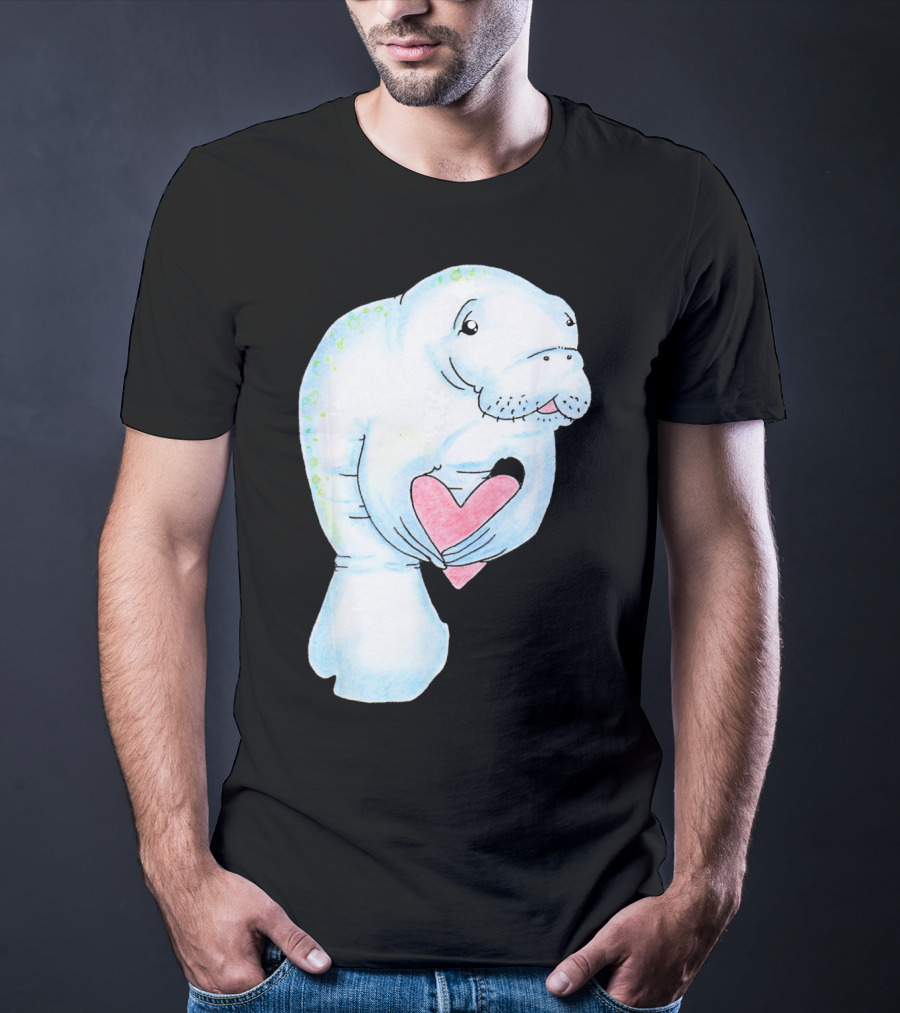 Manatee Holding Heart Valentines Day T-Shirt