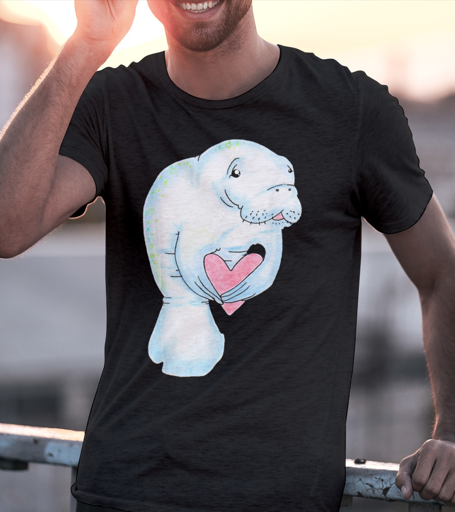 Manatee Holding Heart Valentines Day T-Shirt
