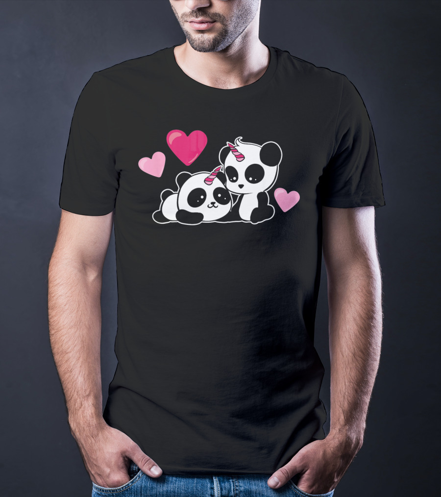 Cute Pandicorn Valentines Day Adorable Pandas With Hearts T-Shirt