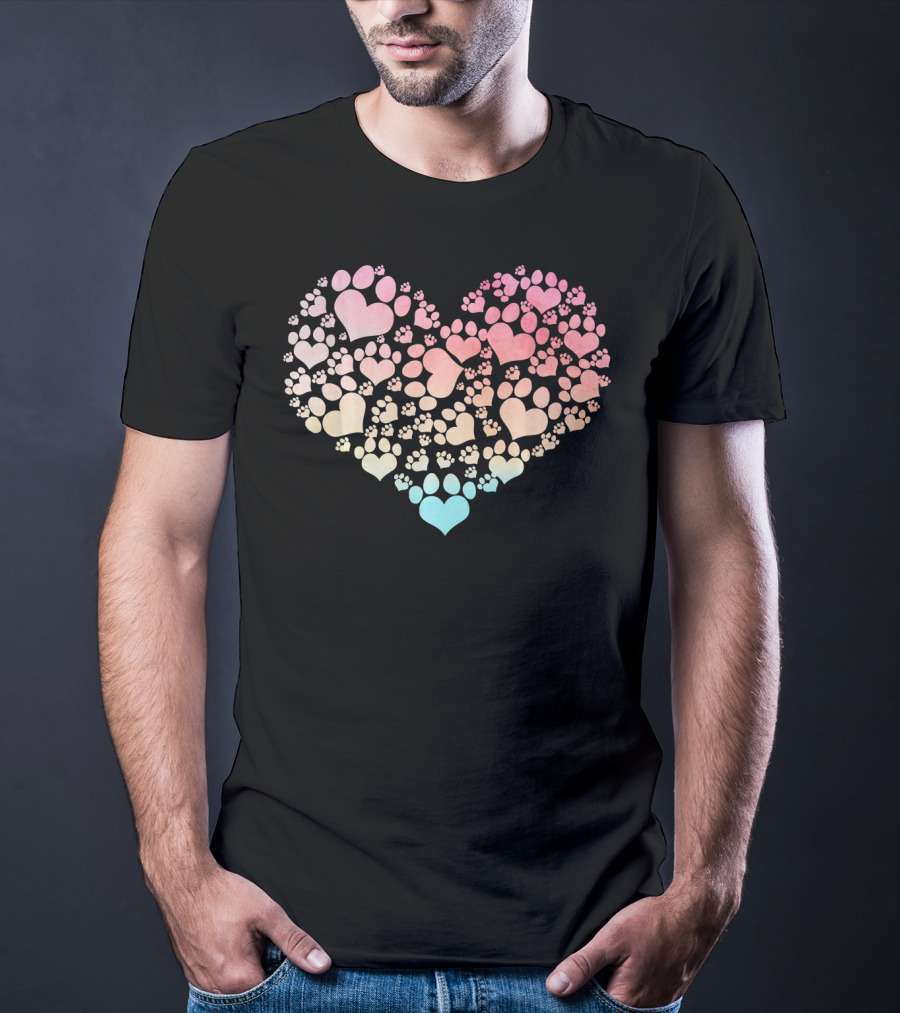 Valentine Heart Made Of Cute Dog Paw Prints T-Shirt