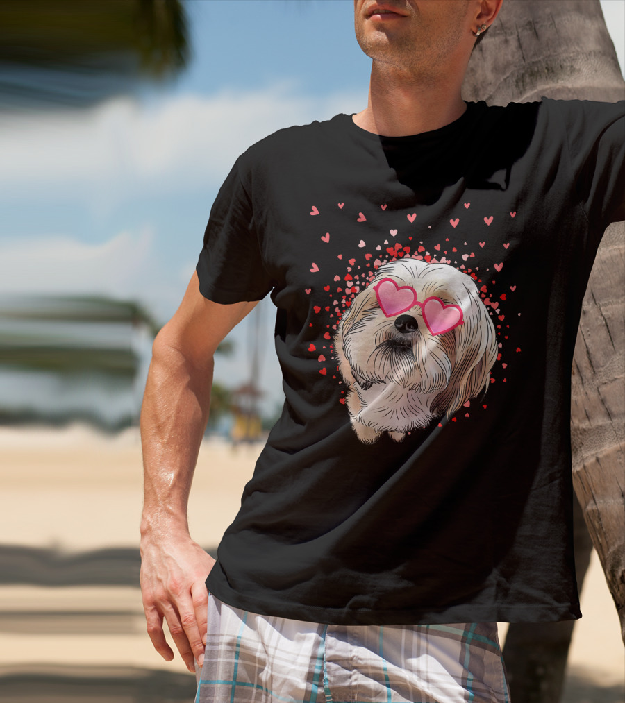 Cute Shih Tzu Heart Glasses Valentine's Day Hearts T-Shirt