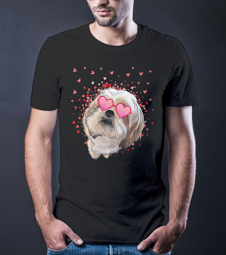Cute Shih Tzu Heart Glasses Valentine's Day Hearts T-Shirt