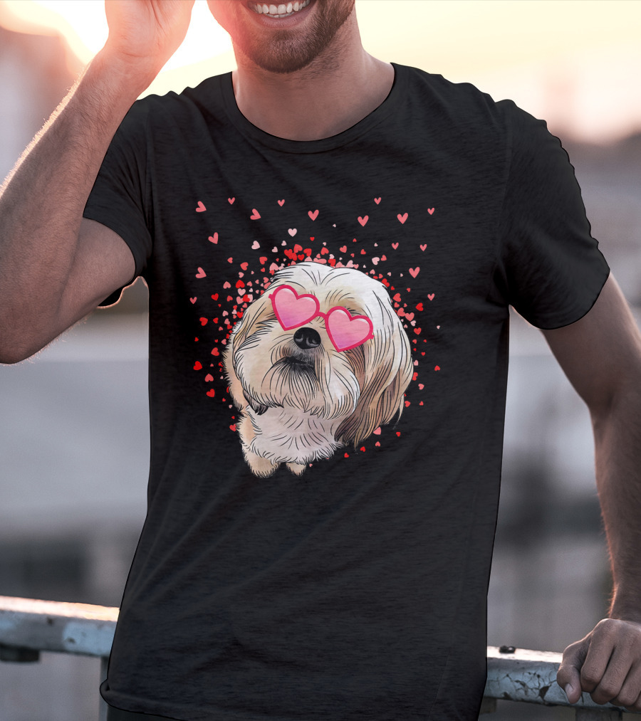 Cute Shih Tzu Heart Glasses Valentine's Day Hearts T-Shirt