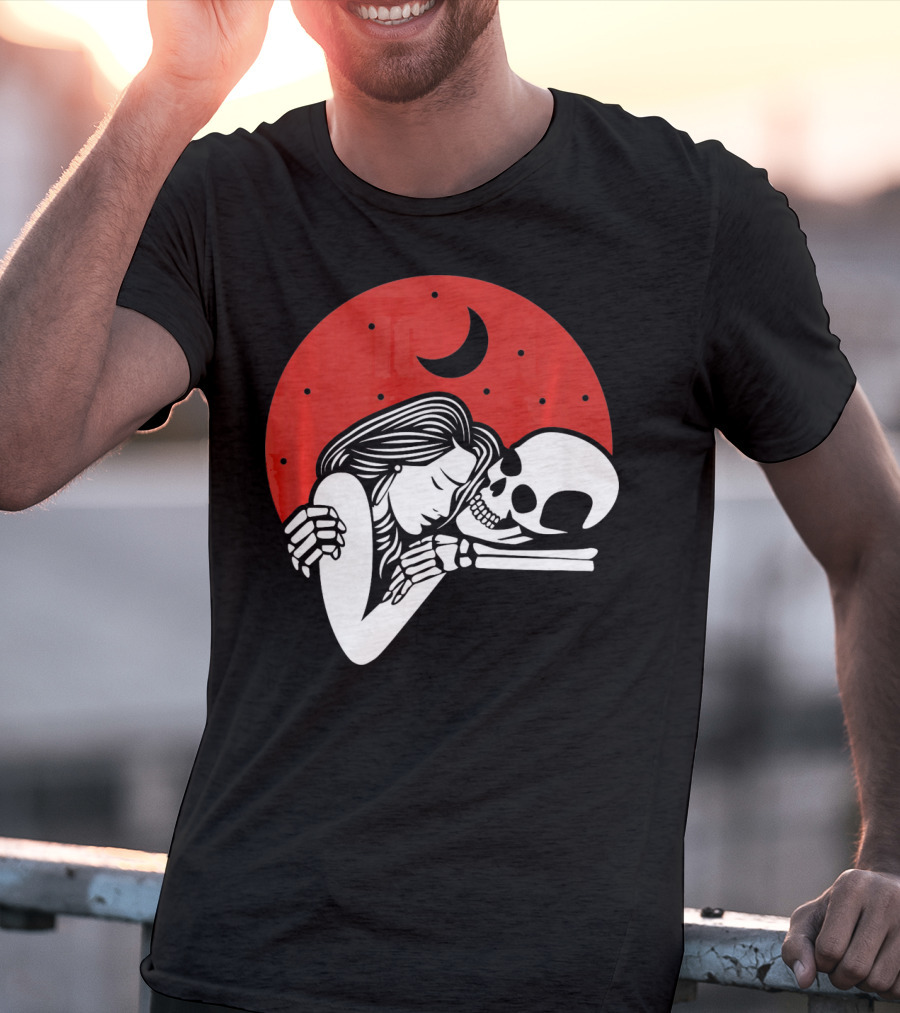 Cute Skeleton Romantic Valentines Moon Embrace T-Shirt