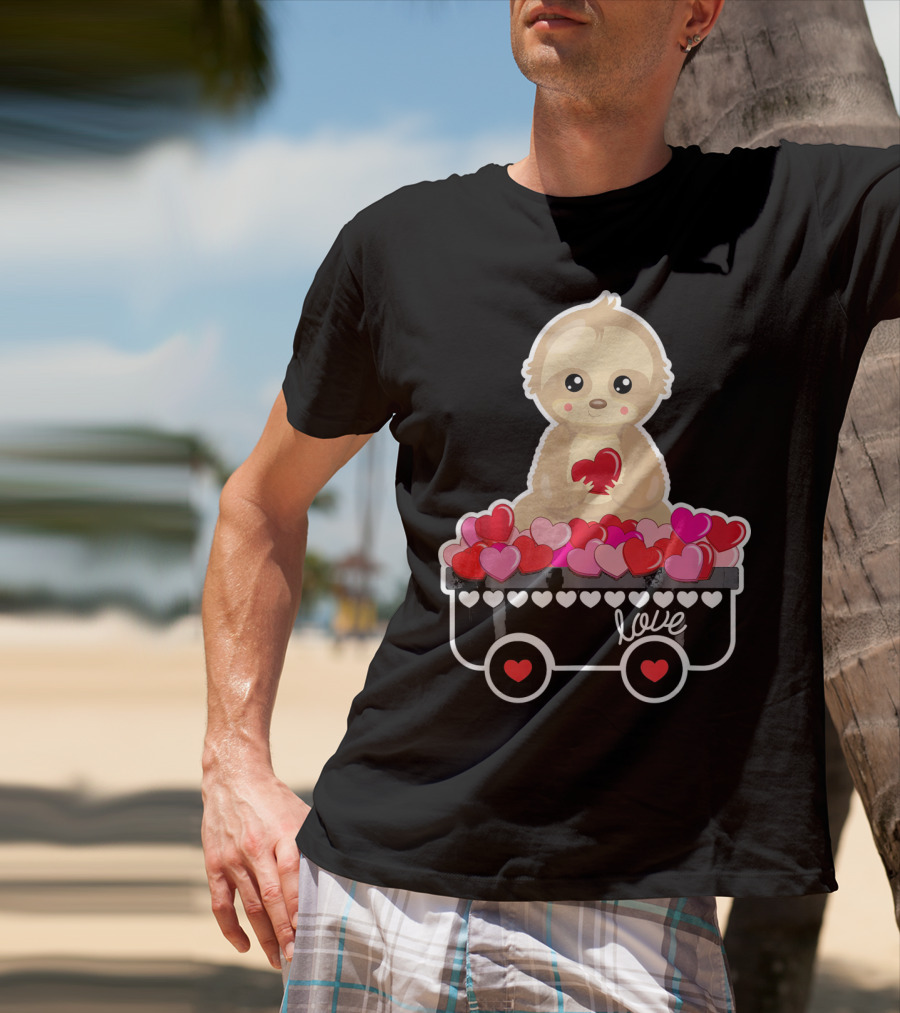 Valentine's Day Love Sloth With Heart Cart T-Shirt