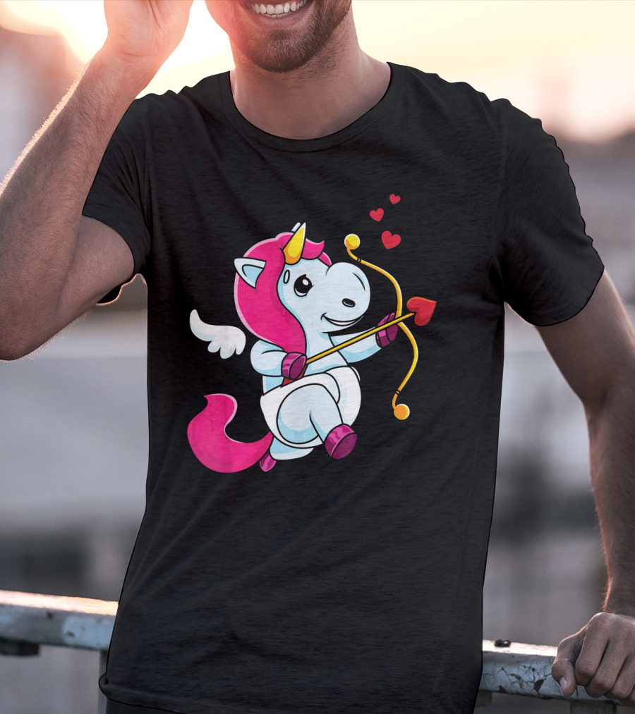 Cupid Unicorn Love Valentines Day Hearts T-Shirt