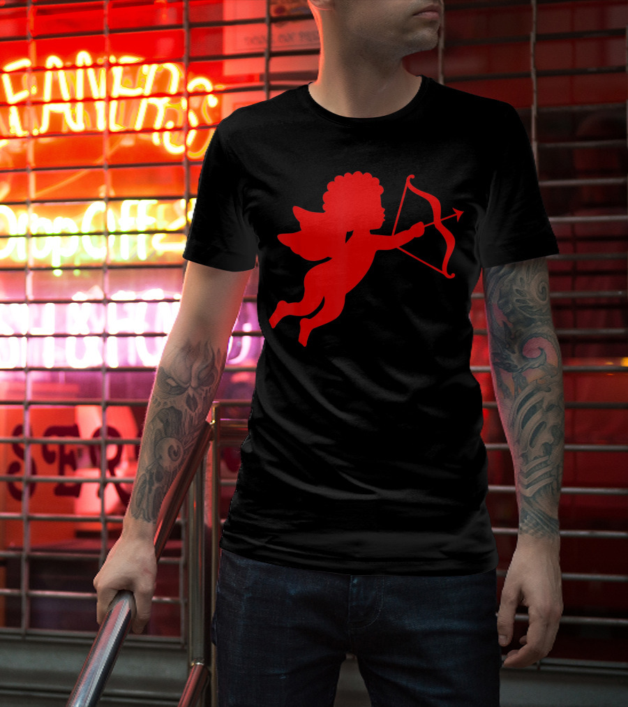 Valentine Cupid Arrow Silhouette In Red T-Shirt