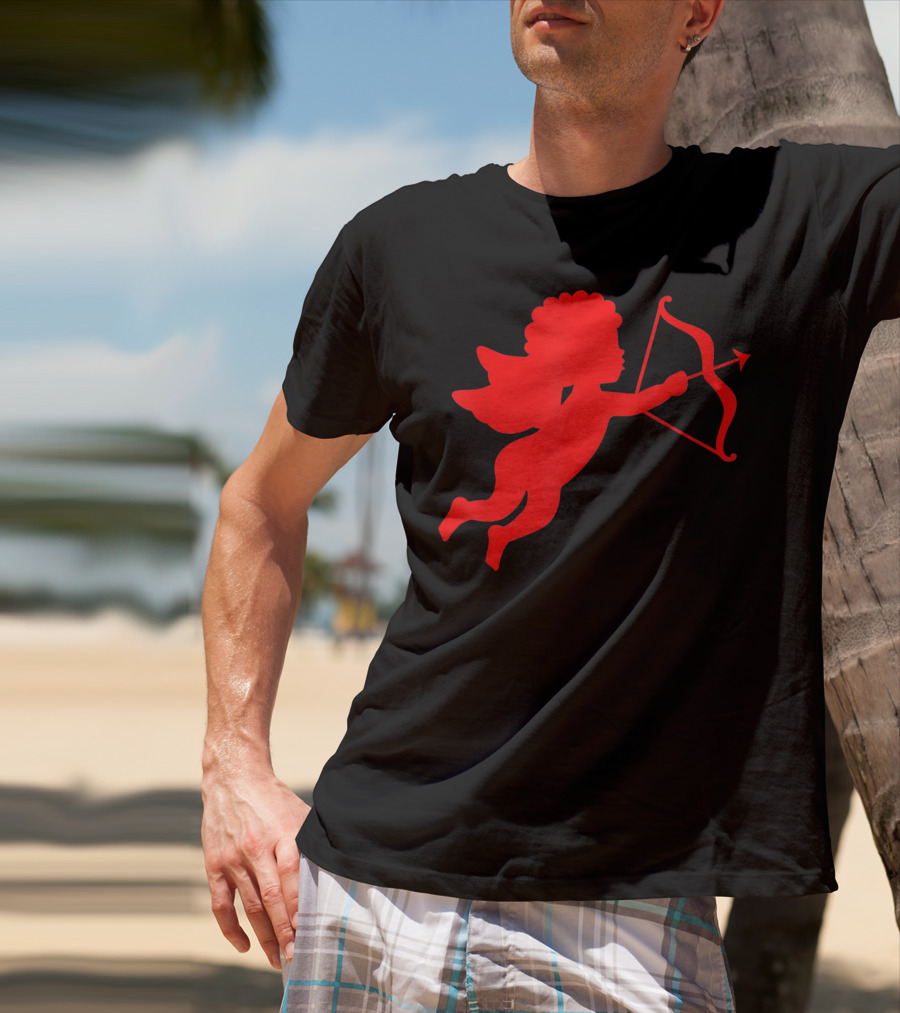 Valentine Cupid Arrow Silhouette In Red T-Shirt