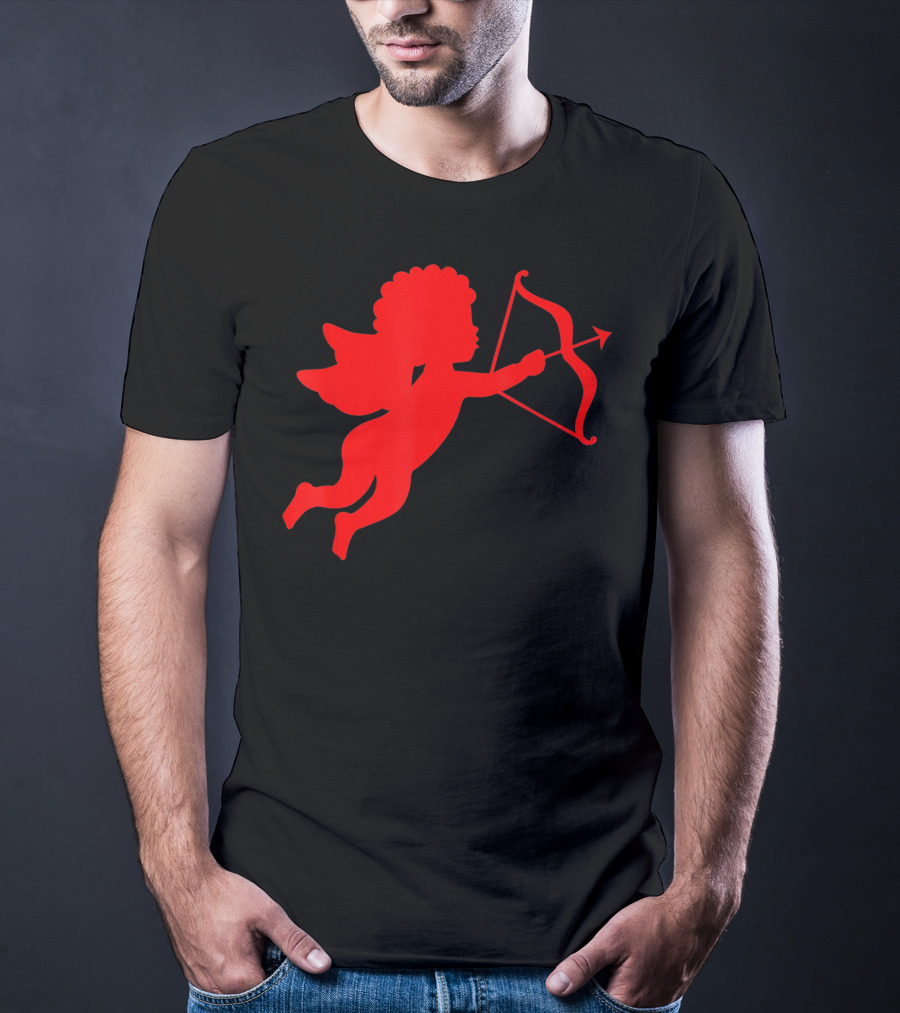 Valentine Cupid Arrow Silhouette In Red T-Shirt