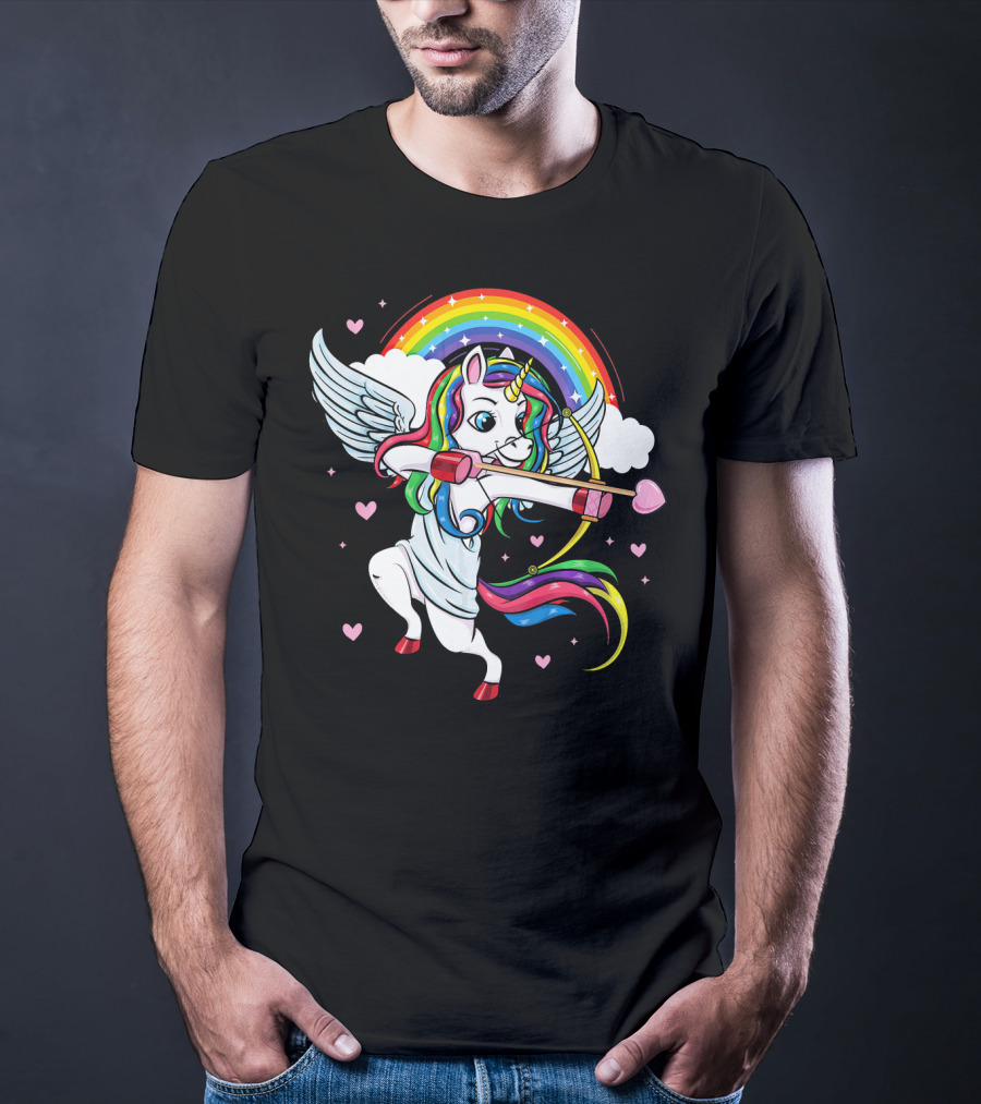 Cute Unicorn Cupid Rainbow Valentines Day Heart Girls T-Shirt