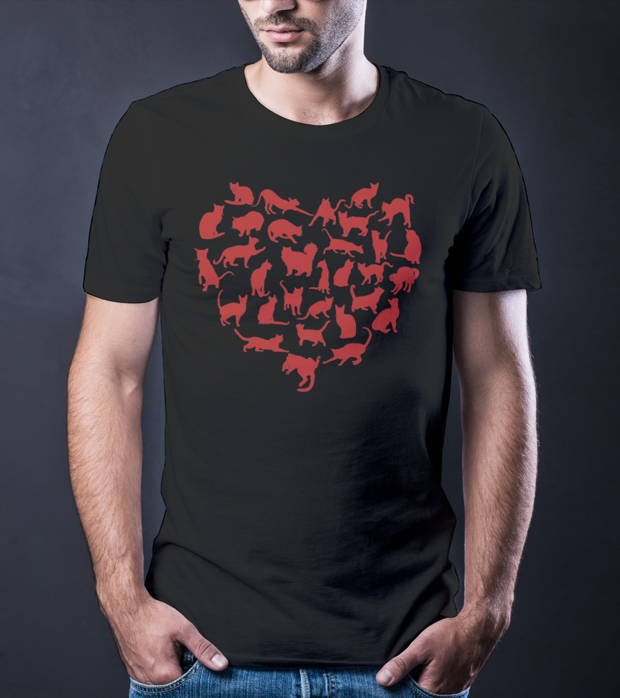 Cute Valentines Day Cats In A Heart Shape T-Shirt