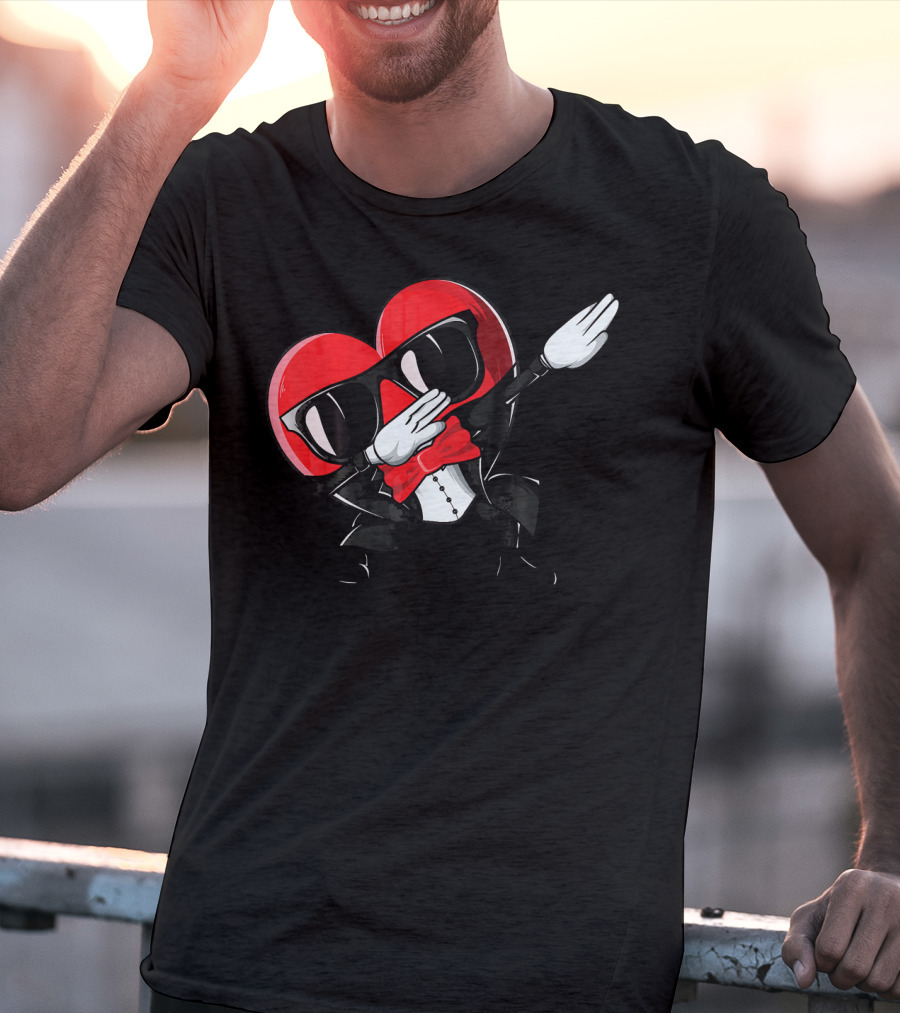 Valentines Day Heart Character Dabbing With Sunglasses And Bow Tie For T-Shirt