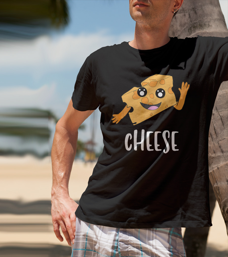 CHEESE Smiling Cartoon Cheese With Happy Face And Waving Arms T-Shirt