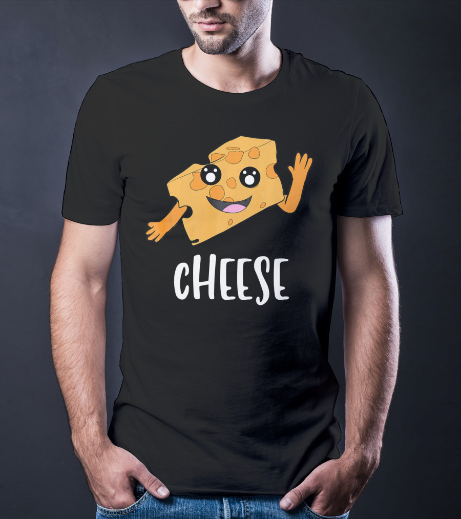 CHEESE Smiling Cartoon Cheese With Happy Face And Waving Arms T-Shirt