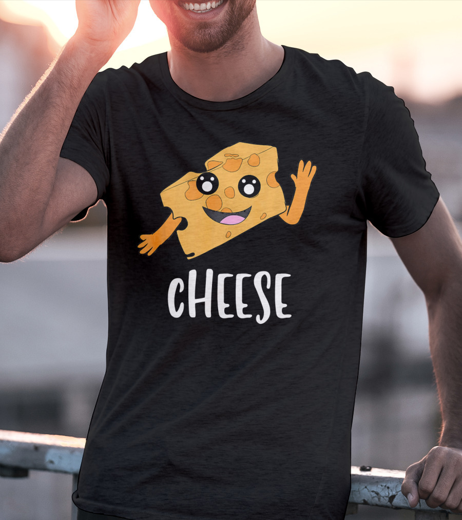 CHEESE Smiling Cartoon Cheese With Happy Face And Waving Arms T-Shirt