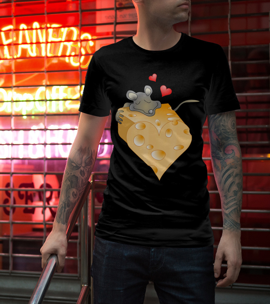 Cheesy Valentine Funny Dairy Heart Mouse Hugging Cheese T-Shirt