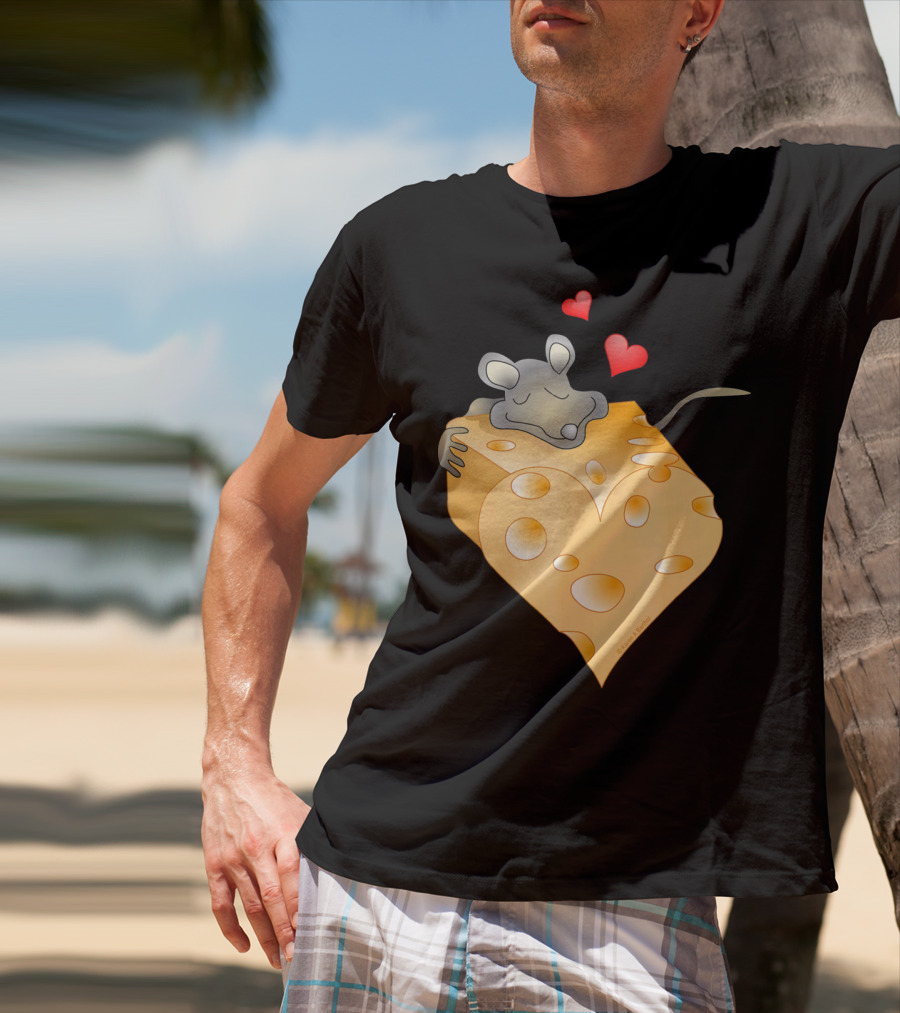 Cheesy Valentine Funny Dairy Heart Mouse Hugging Cheese T-Shirt