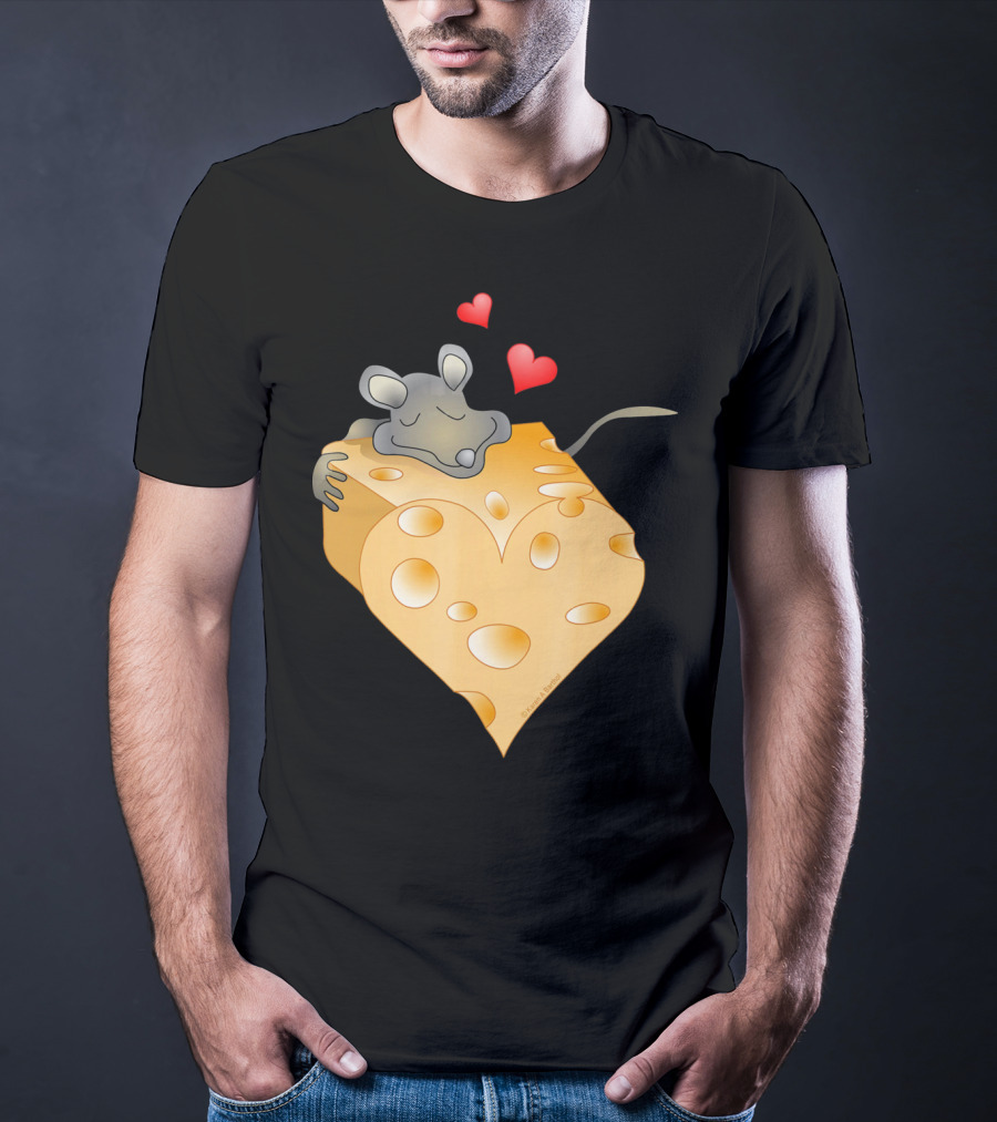 Cheesy Valentine Funny Dairy Heart Mouse Hugging Cheese T-Shirt