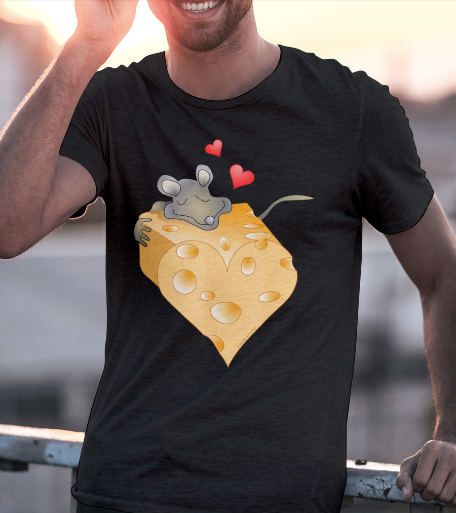 Cheesy Valentine Funny Dairy Heart Mouse Hugging Cheese T-Shirt