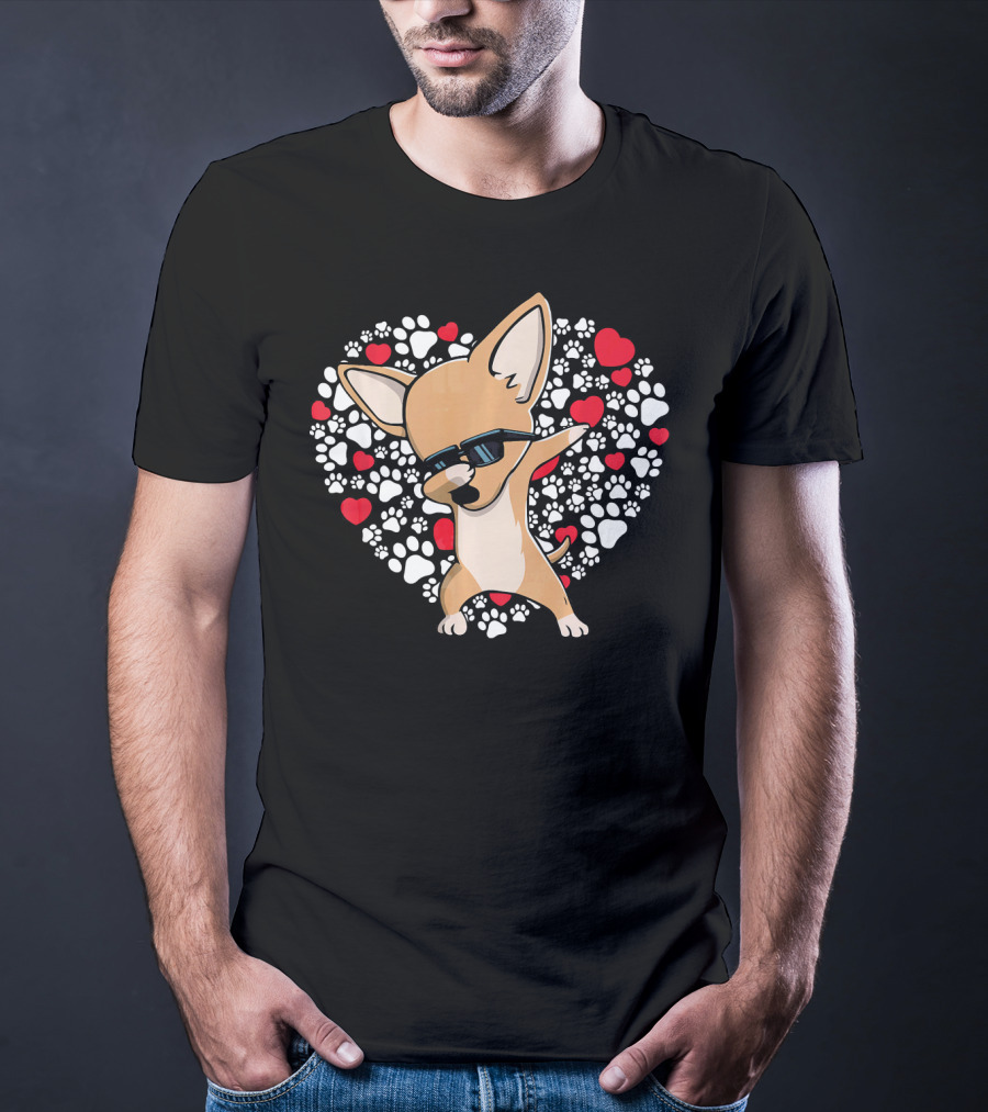 Chihuahua Dabbing Heart Paws Valentines Day Fun T-Shirt