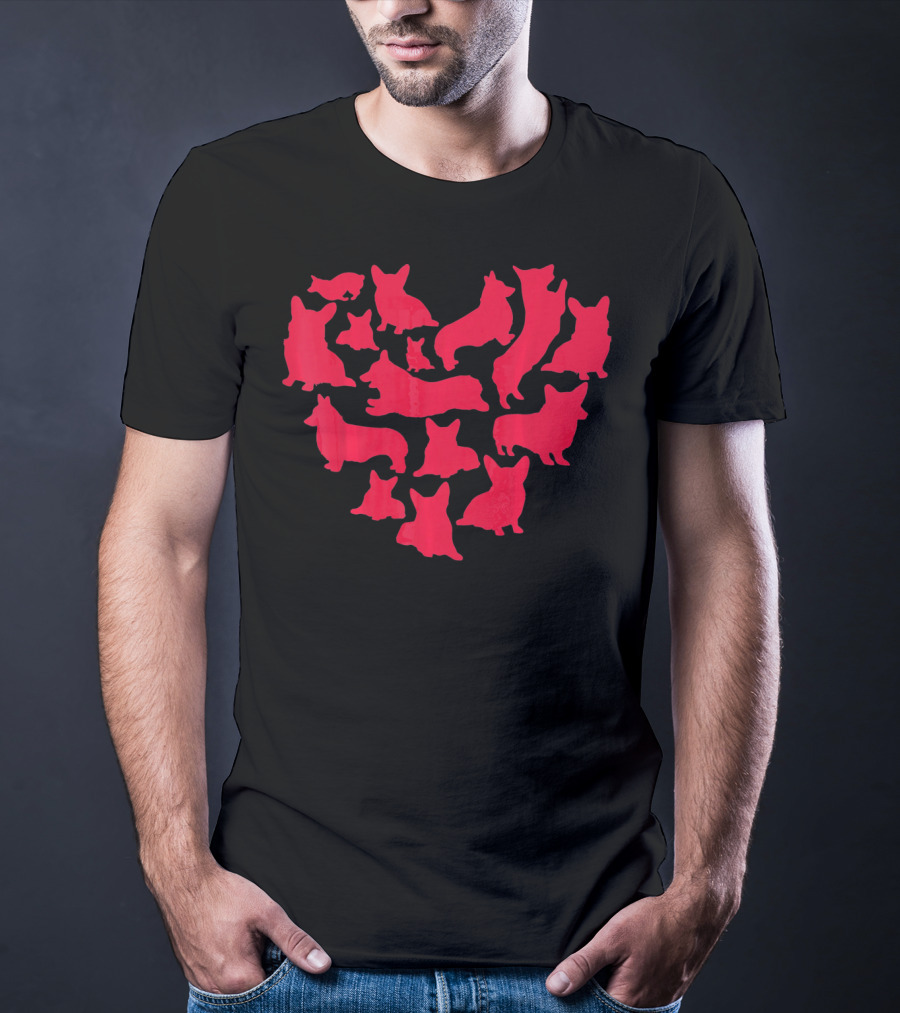 Corgi Heart Shaped Pattern For Valentine's Day Dog Love T-Shirt