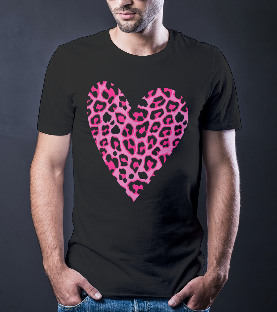Cute Heart Valentines Pink Leopard T-Shirt