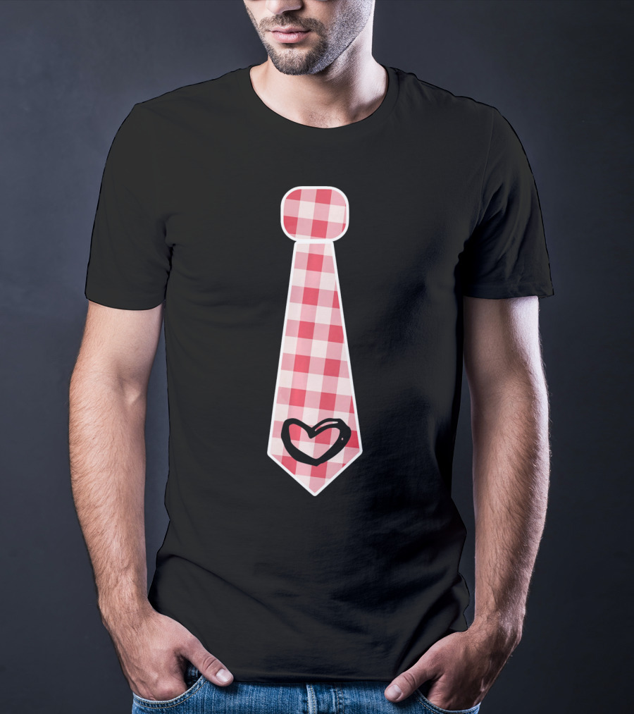Cute Red Plaid Necktie Heart Valentine's Cool Fashion T-Shirt