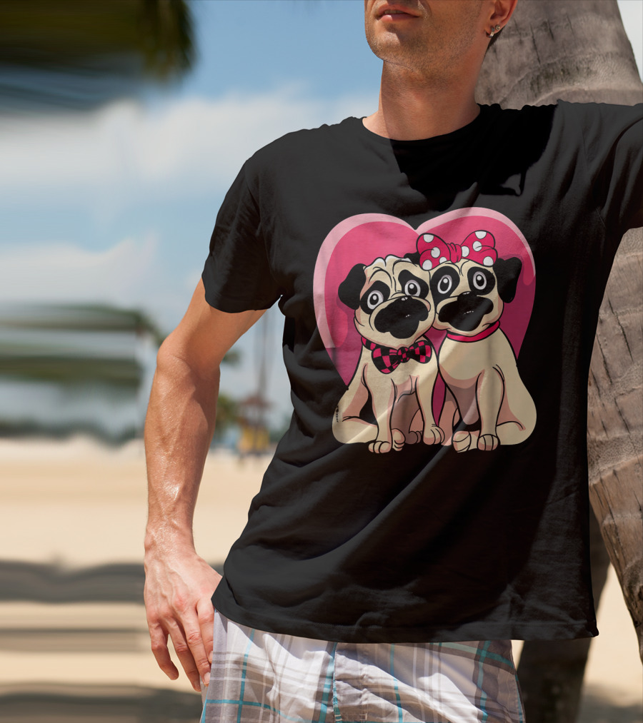 Cute Pug Valentine Puppy Love Co Heart Bow Tie Bow T-Shirt