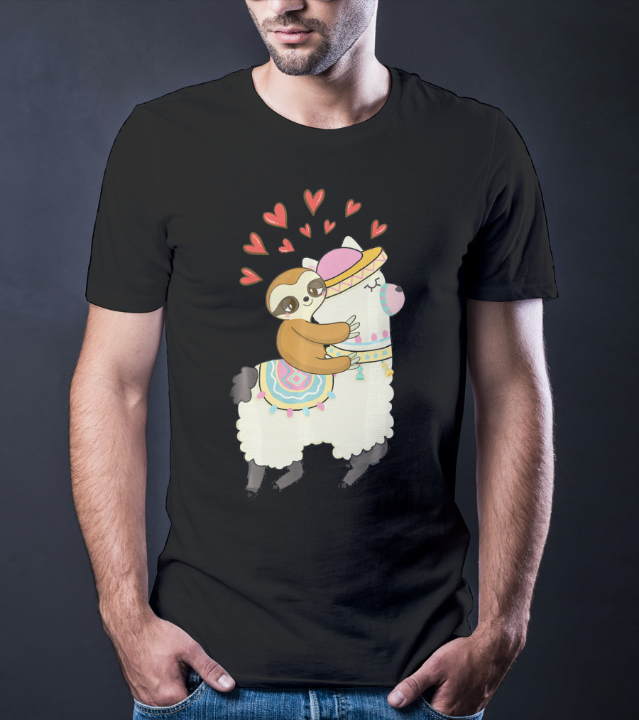 Cute Sloth Riding Llama Heart Va Love Llama Adventure T-Shirt
