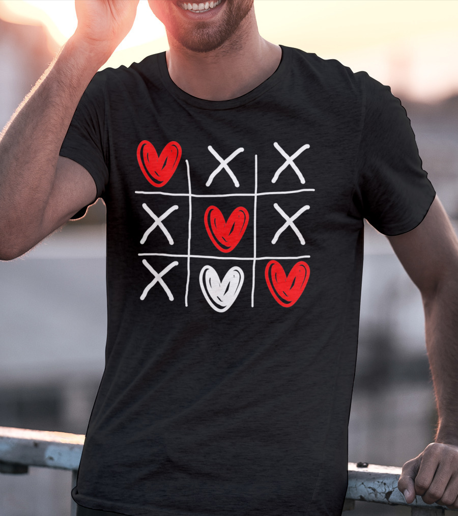 Cute Hearts Tic Tac Toe Valentines Day T-Shirt
