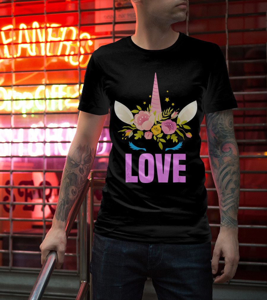 Love Cute Unicorn Face Valentine Day T-Shirt