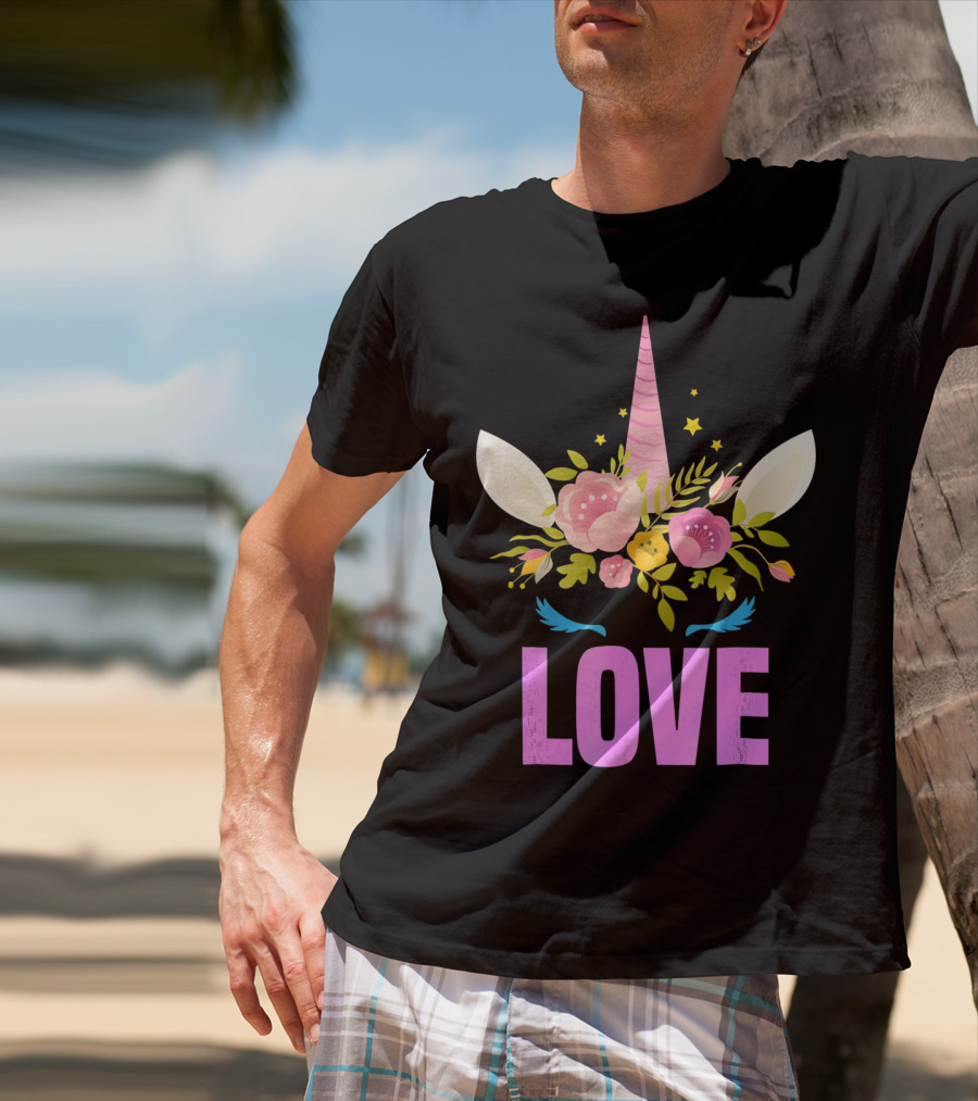 Love Cute Unicorn Face Valentine Day T-Shirt
