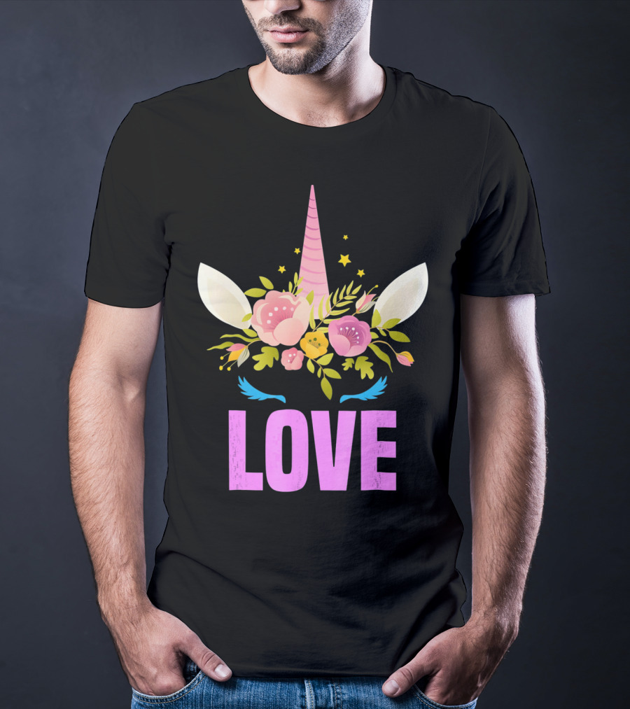 Love Cute Unicorn Face Valentine Day T-Shirt