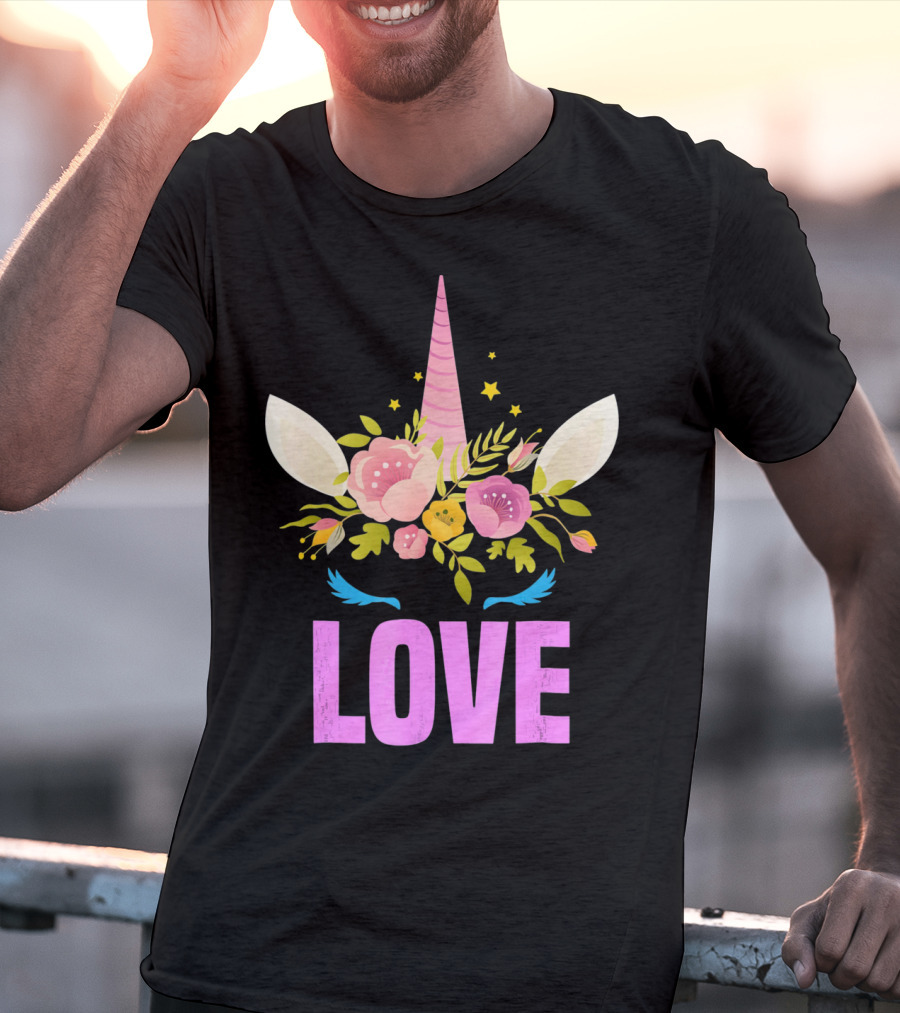 Love Cute Unicorn Face Valentine Day T-Shirt