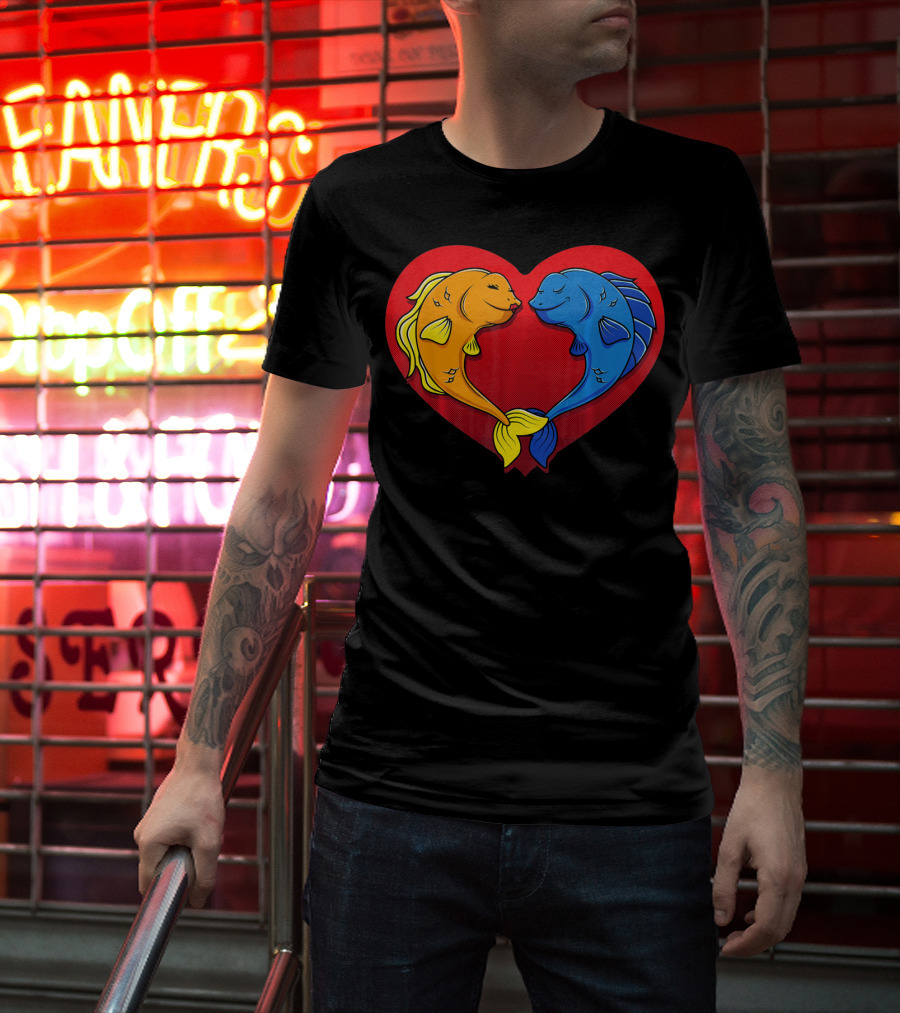 Cute Valentines Day Fish In Heart Fishing T-Shirt