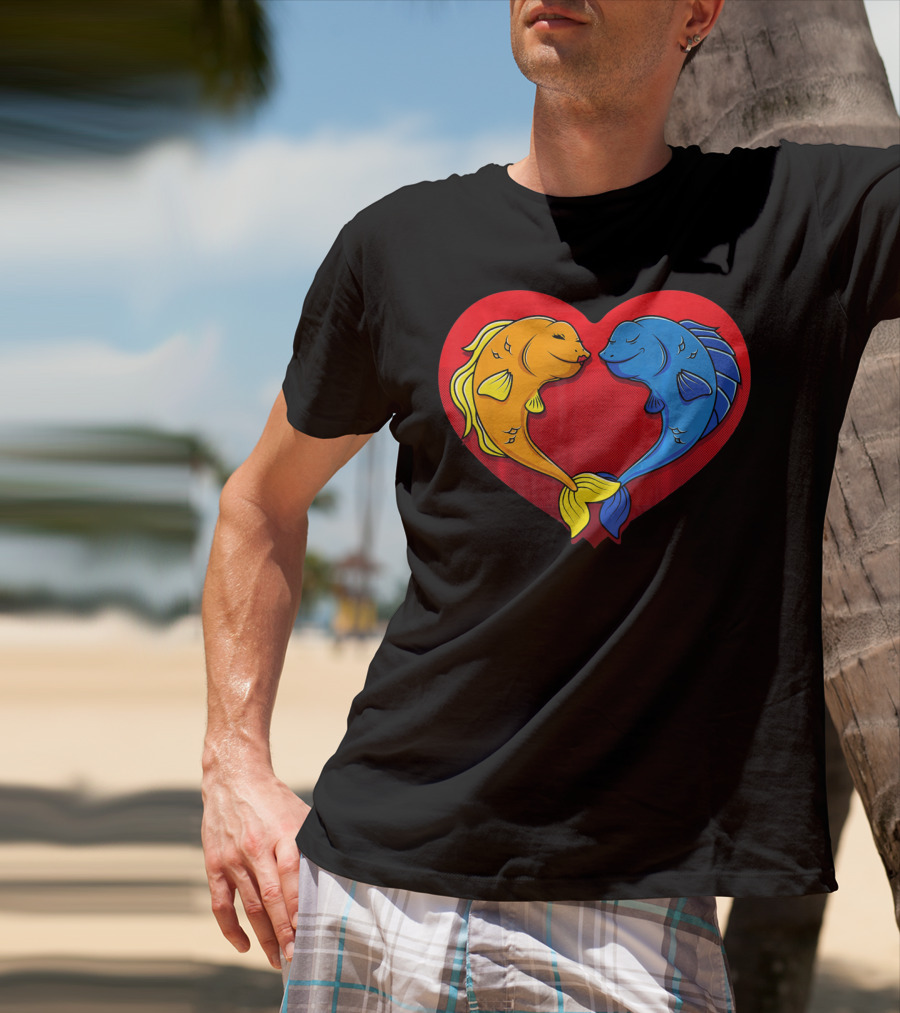 Cute Valentines Day Fish In Heart Fishing T-Shirt