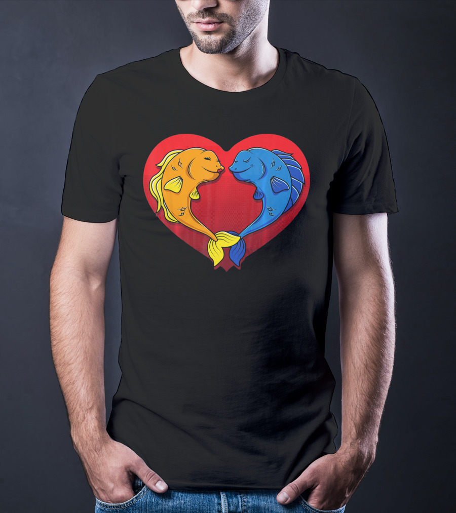 Cute Valentines Day Fish In Heart Fishing T-Shirt
